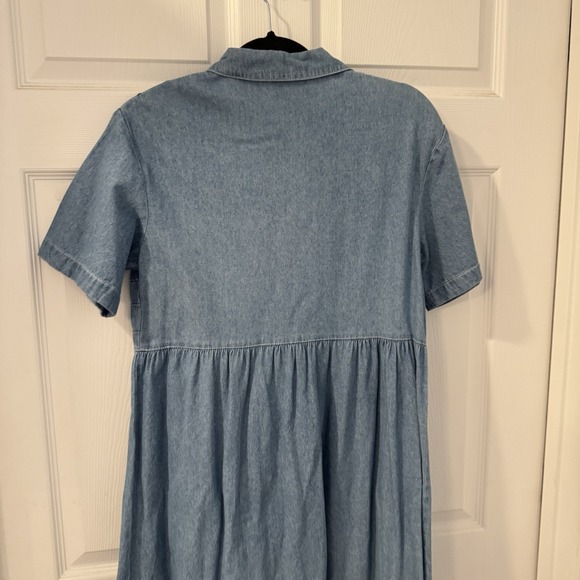 Vintage  Studio Ease Women's Sz S Denim Maxi Dress Buttons Gathered Waist - Picture 7 of 12